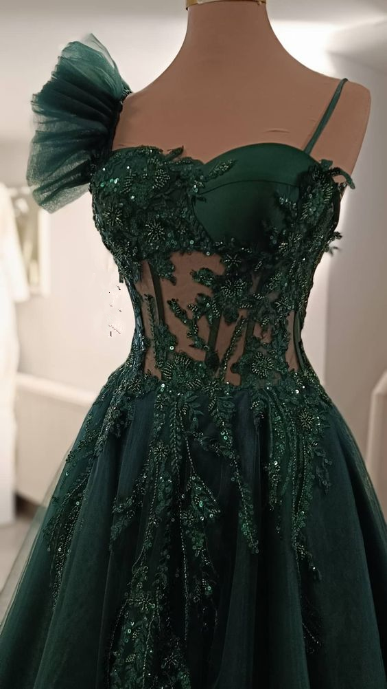 Chic Green A-line Sleeveless Evening Dress,Graduation Dress