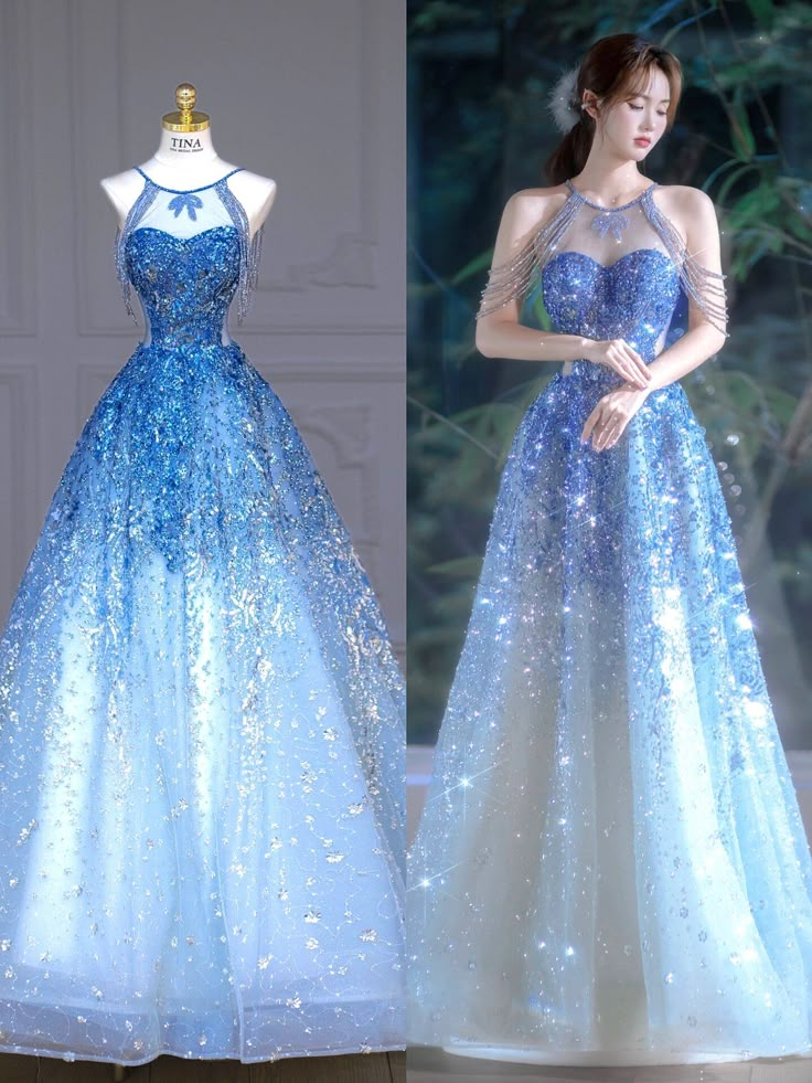 Fairy Blue Sequins Beaded Evening Dress ,Off The Shoulder Prom Dress Party Dress