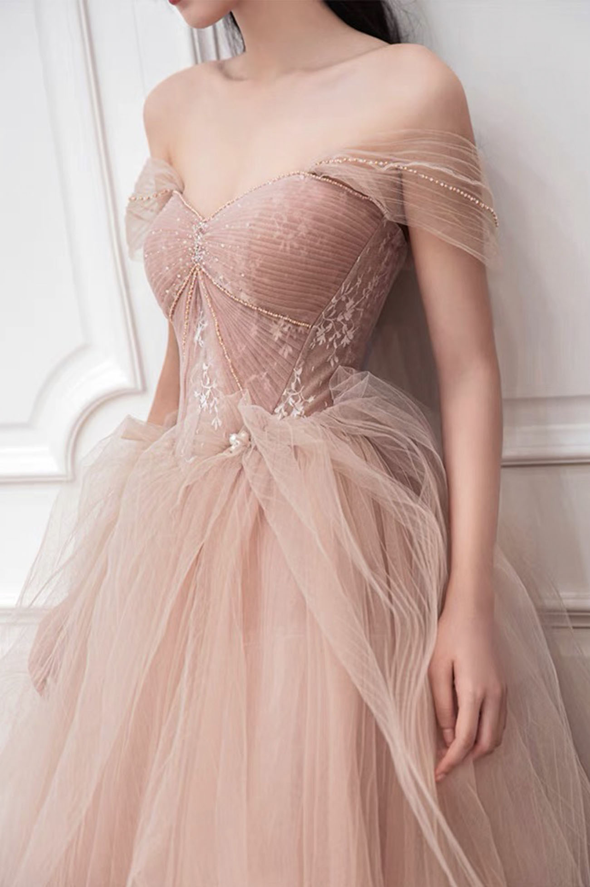 Pink Tulle Long Prom Dress Pink Evening Dress Y1825 - View 2 | VelvetHem