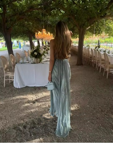 Spaghetti Straps Blue Tulle Pleated Evening Dress Elegant Prom Dress Y8195 - View 4 | VelvetHem