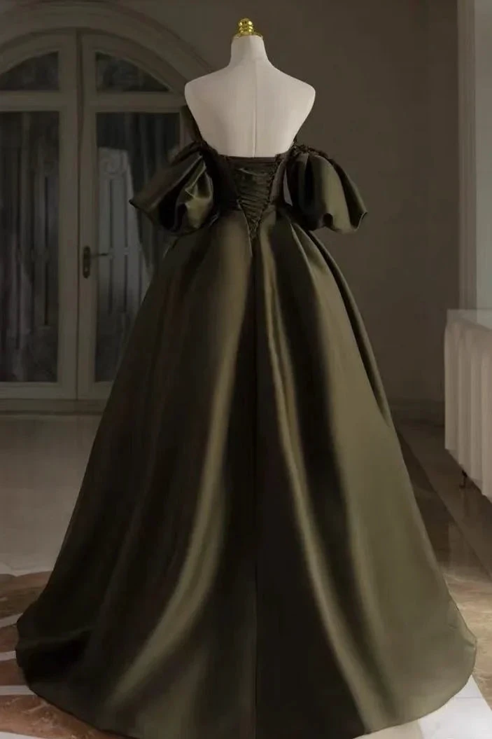 Satin Bridal Dress,Unique Wedding Dress,Army Green Bridal Dress (ZD13704)