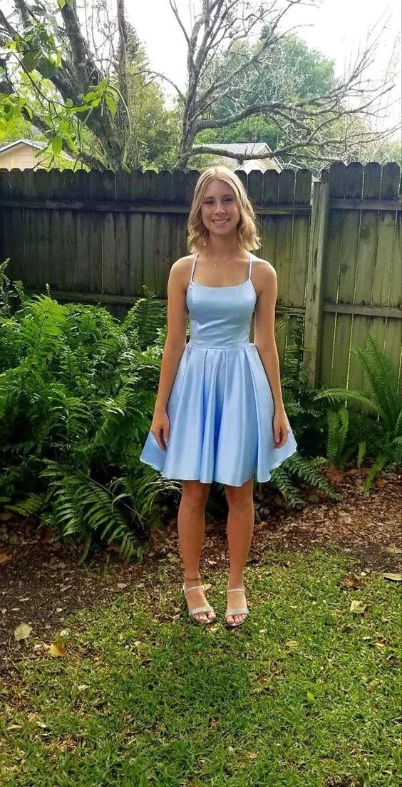 Blue A-line Satin Homecoming Dress 18th Graduation Dress (ZD11786)
