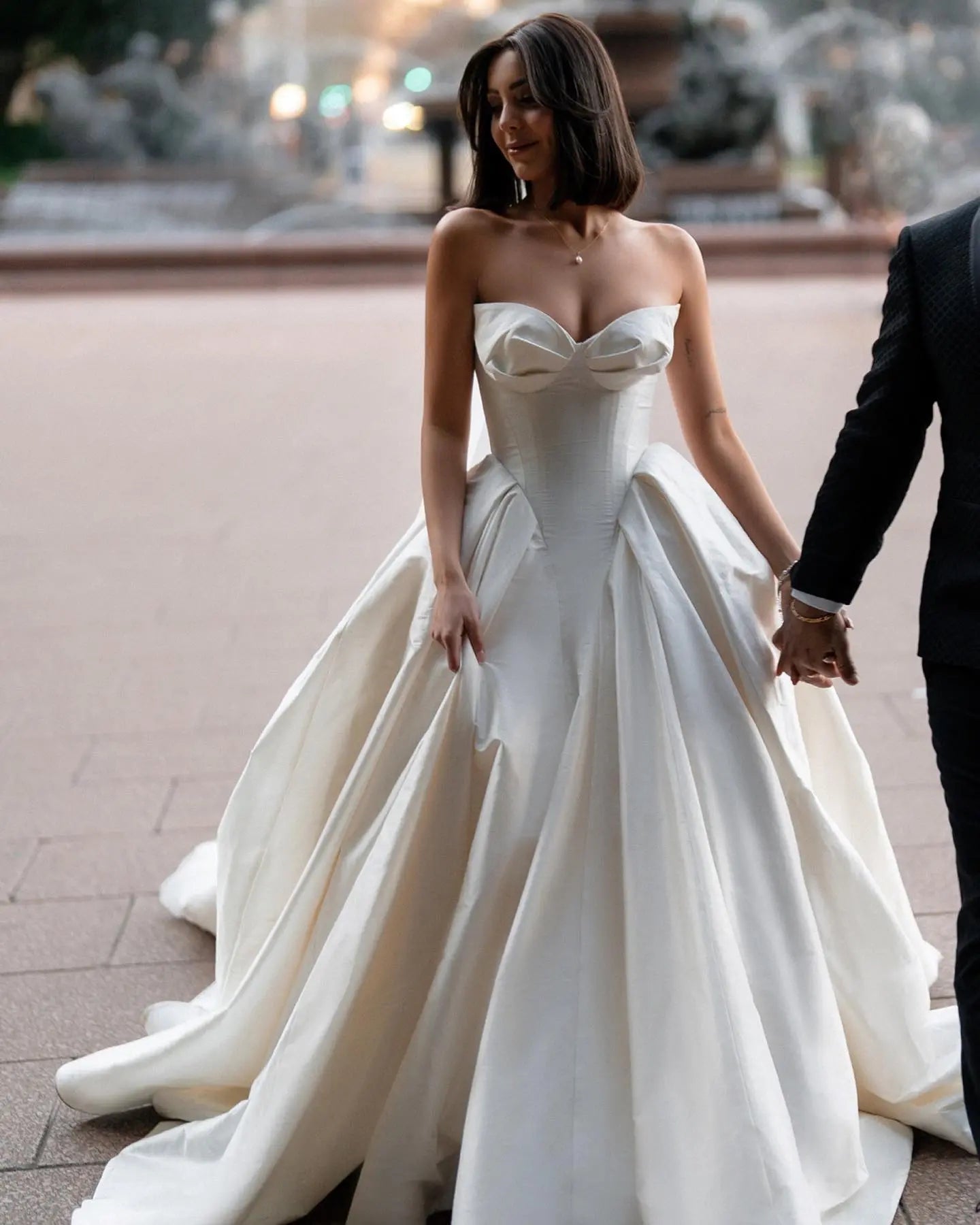 Luxury Sweetheart Satin Ball Gown Wedding Dress with Overskirt ZP185