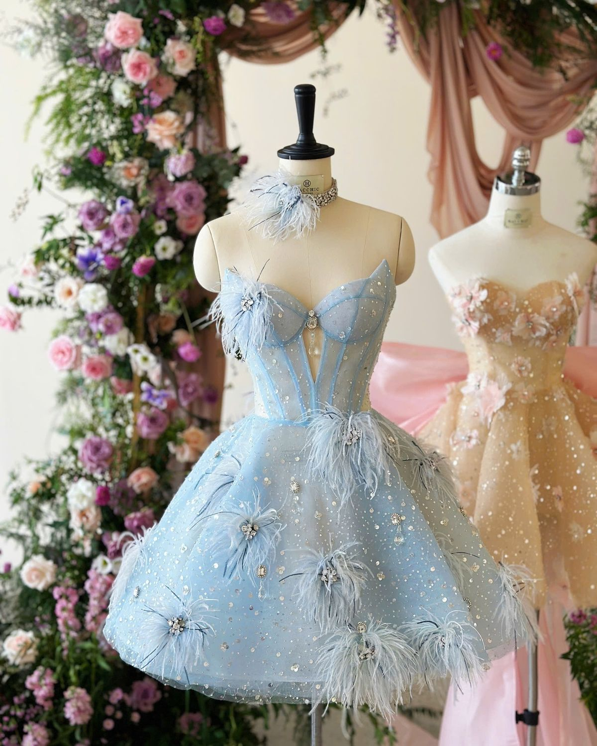 Classy Sweetheart Neck Blue Tulle Sequin Beaded Short Birthday Outfits Strapless A-Line Homecoming Dress - FashionDia