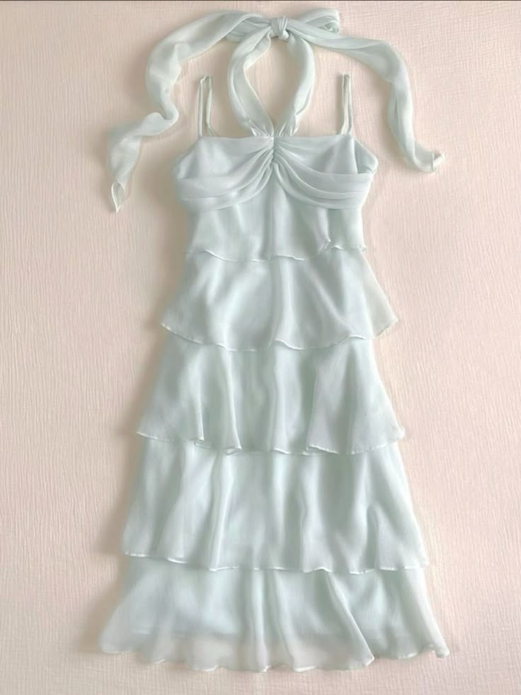Simple Halter Light Blue Chiffon Layered Short Birthday Outfits Homecoming Dress