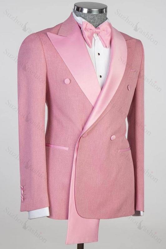 Pink Double Breasted Peaked Lapel Prom Suit