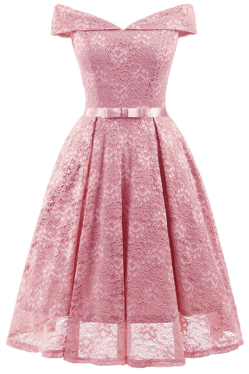 Green Lace Off-the-shoulder Princess Prom Dress - Fashionpara