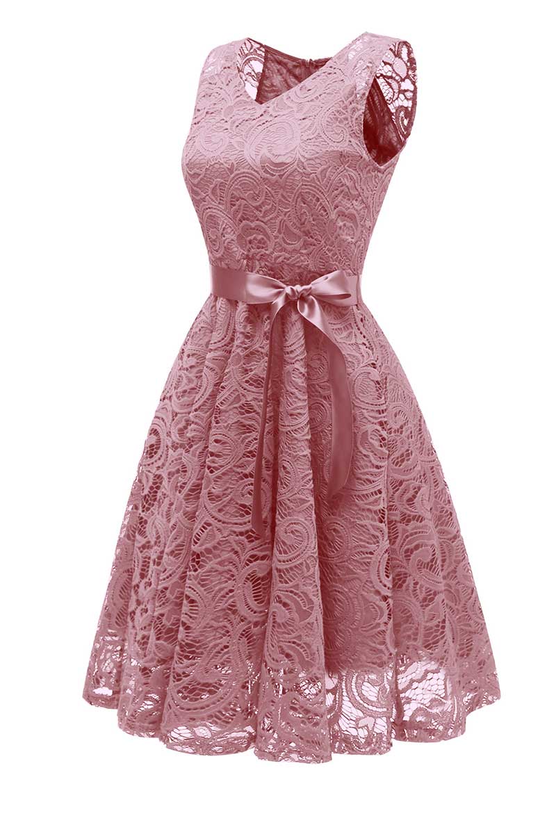 Pink Lace Short Baby Doll Prom Dress - Fashionpara