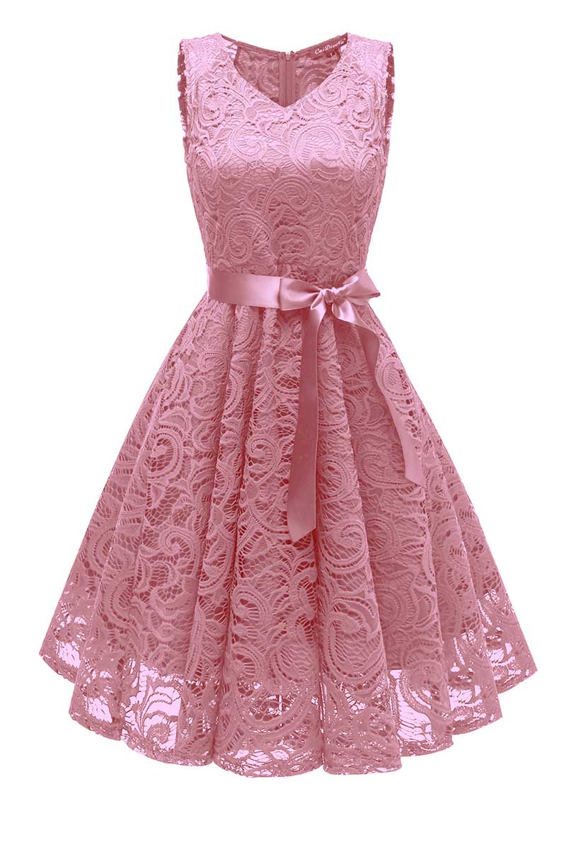 Pink Lace Short Baby Doll Prom Dress - Fashionpara
