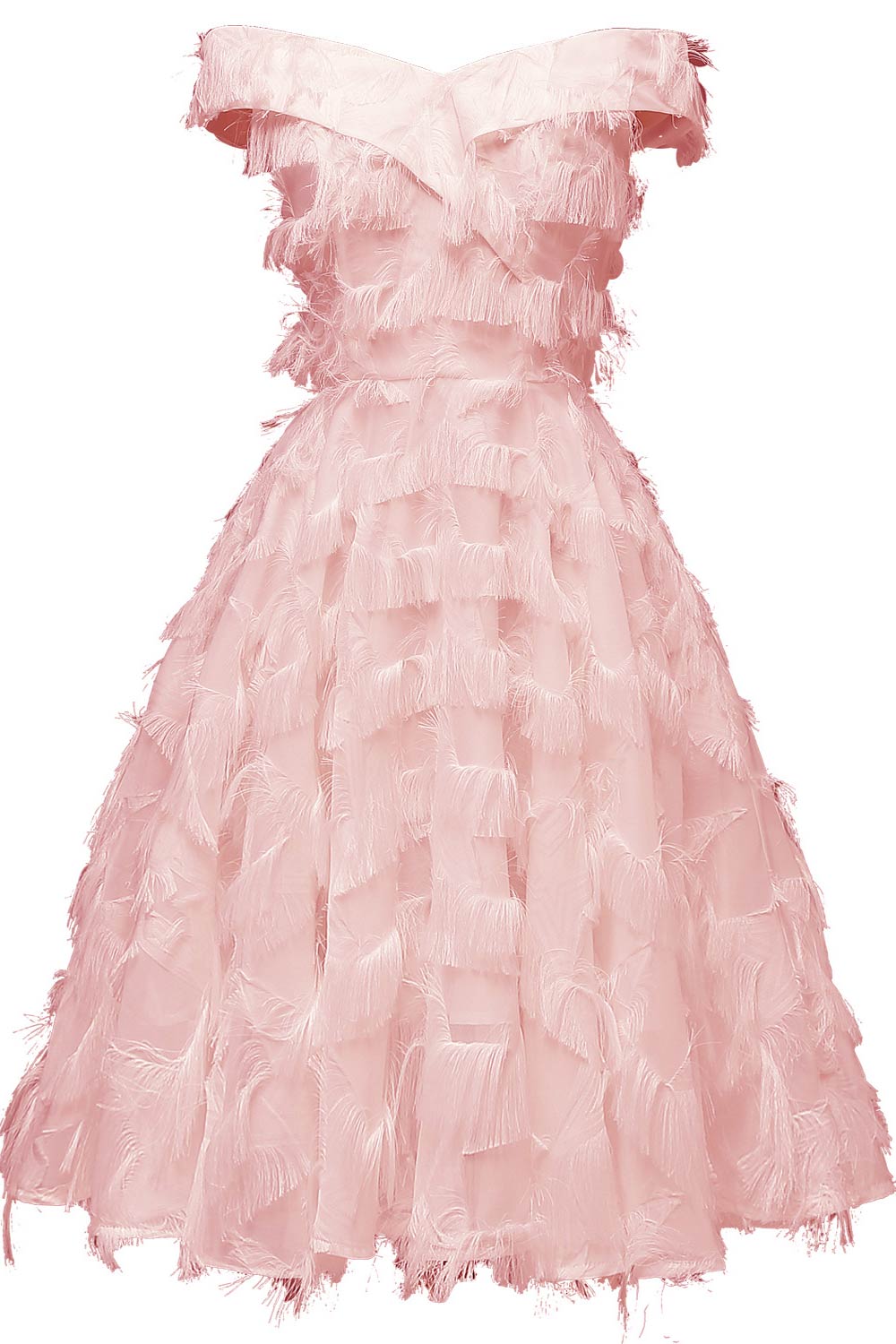 Pink Off-the-shoulder Tasseled Prom Dress - Fashionpara