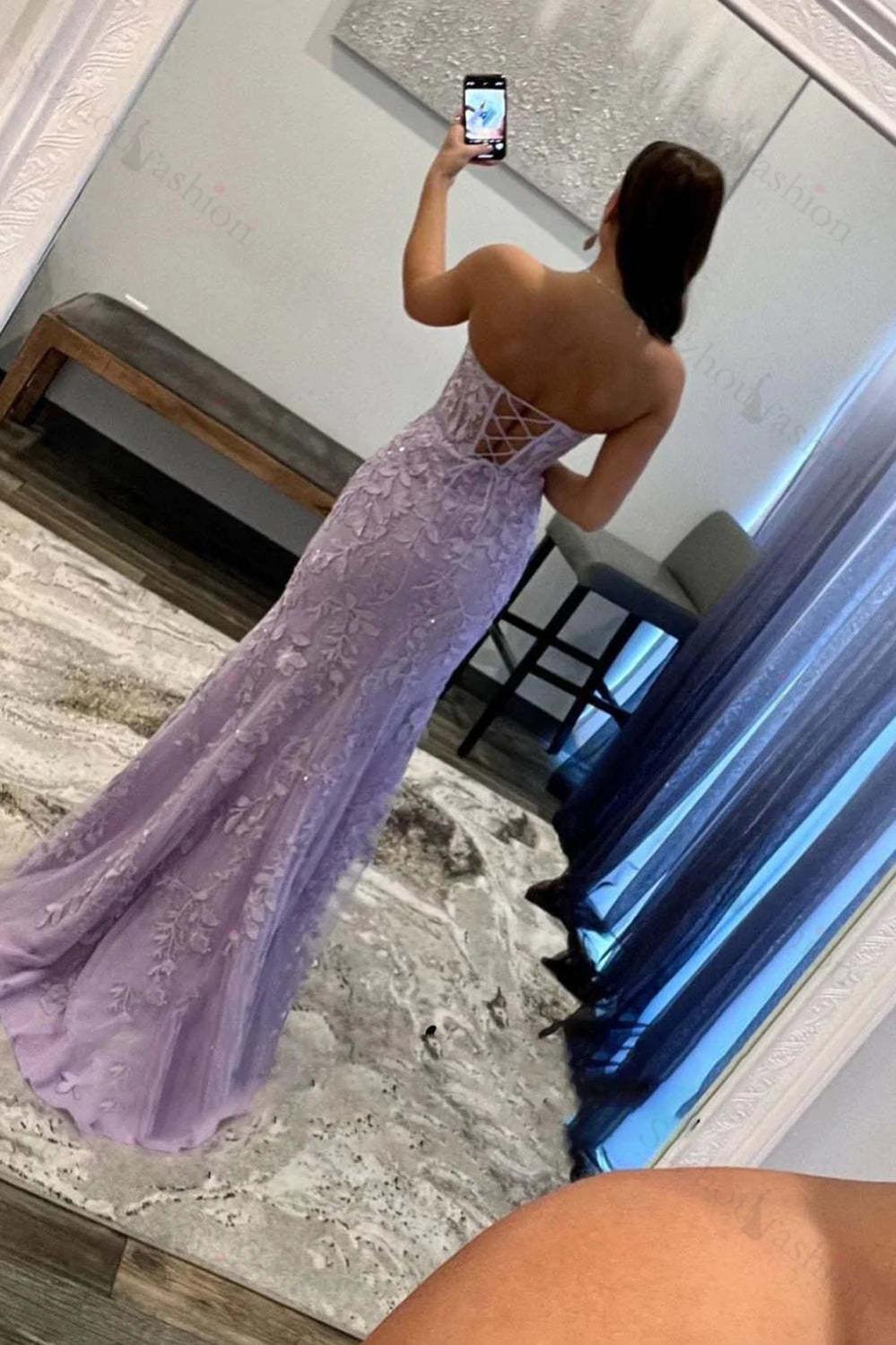 Pink Prom Dress Sweetheart Corset Long Lace Formal Dress With Slit
