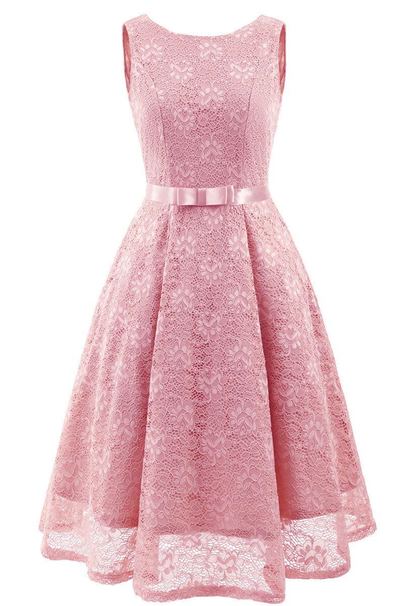 Pink Sleeveless A-line Princess Prom Dress - Fashionpara