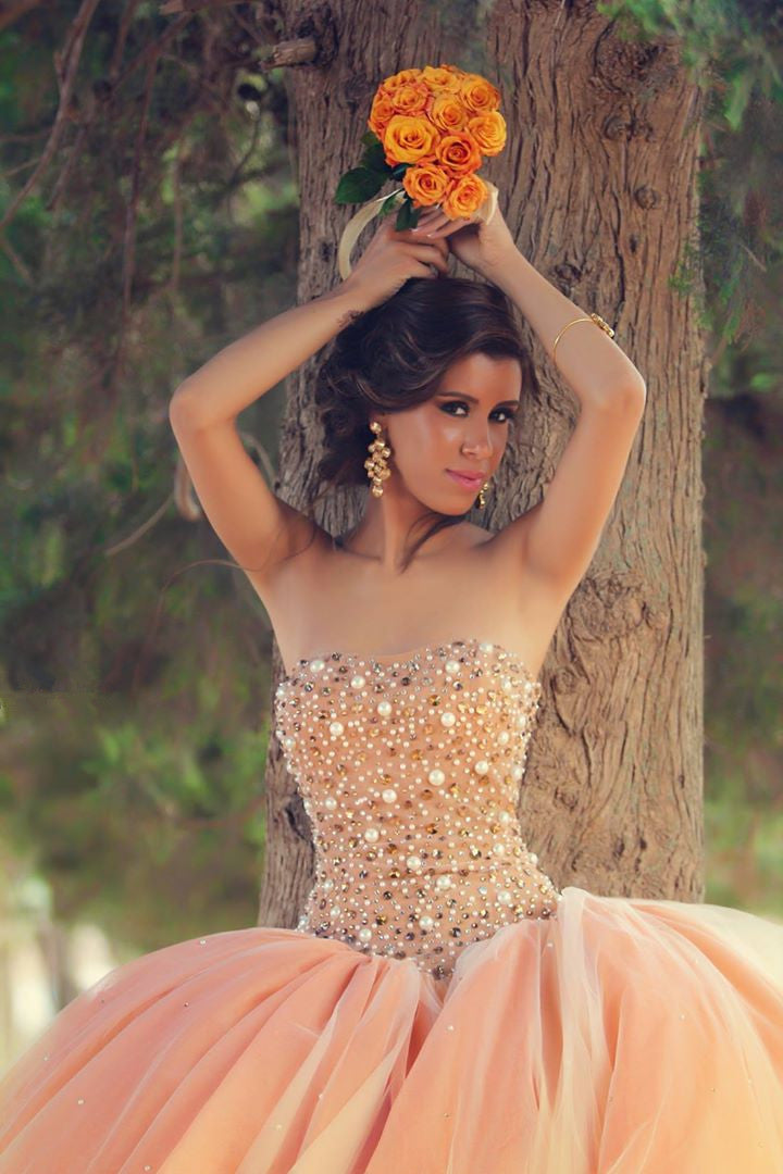 Pink Tulle Ball Gown Wedding Dresses  Sweetheart Vestidos De Novia Bridal Gowns With Rhinestones