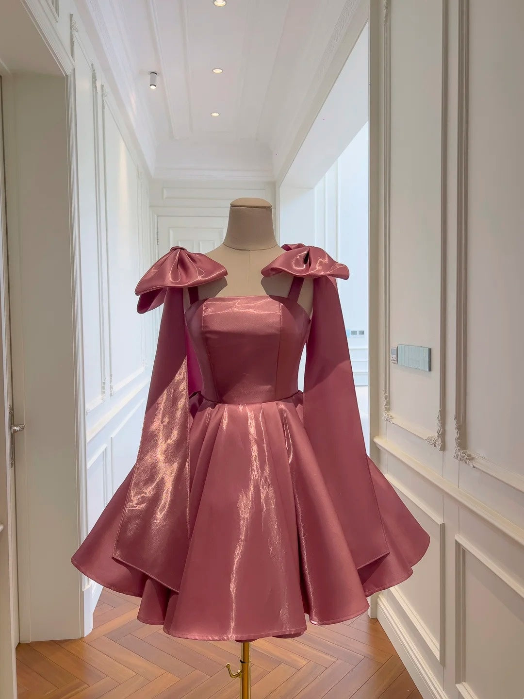 Pink A-Line Homecoming Dress Mini Birthday Dress With Bow Straps