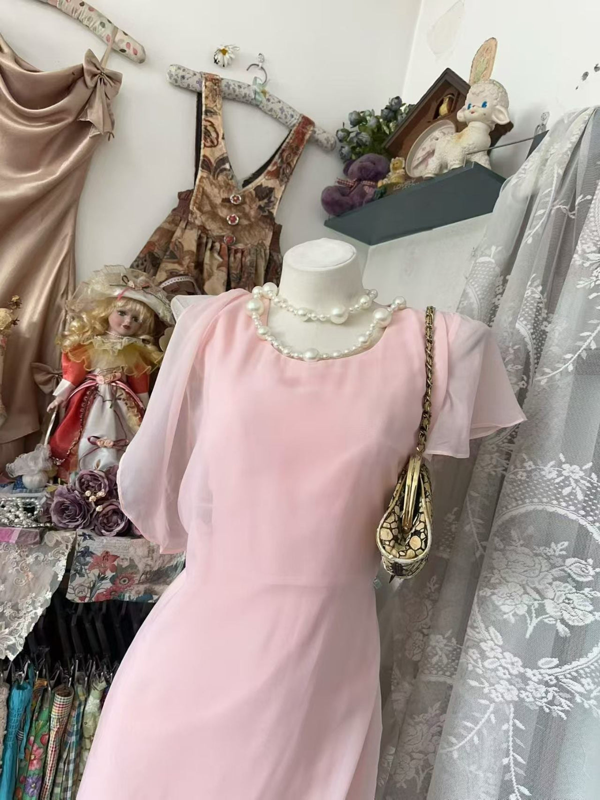 Pink Chiffon Short Homecoming Dress Modest Party Dress J10906