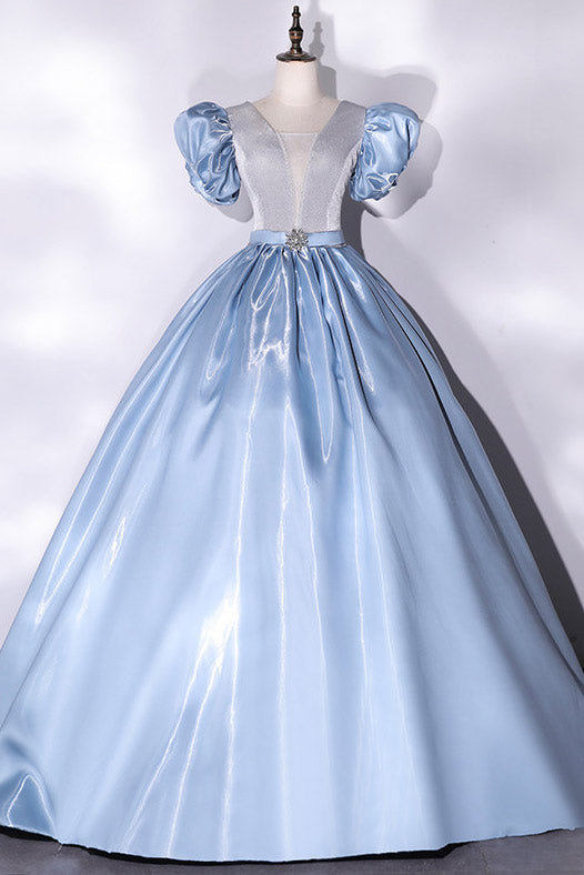 Pink Short Sleeves Ball Gown Prom Dress - Fashionpara