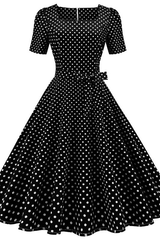 Pink Square Neck Short Sleeve A-Line Swing Dresses - Fashionpara