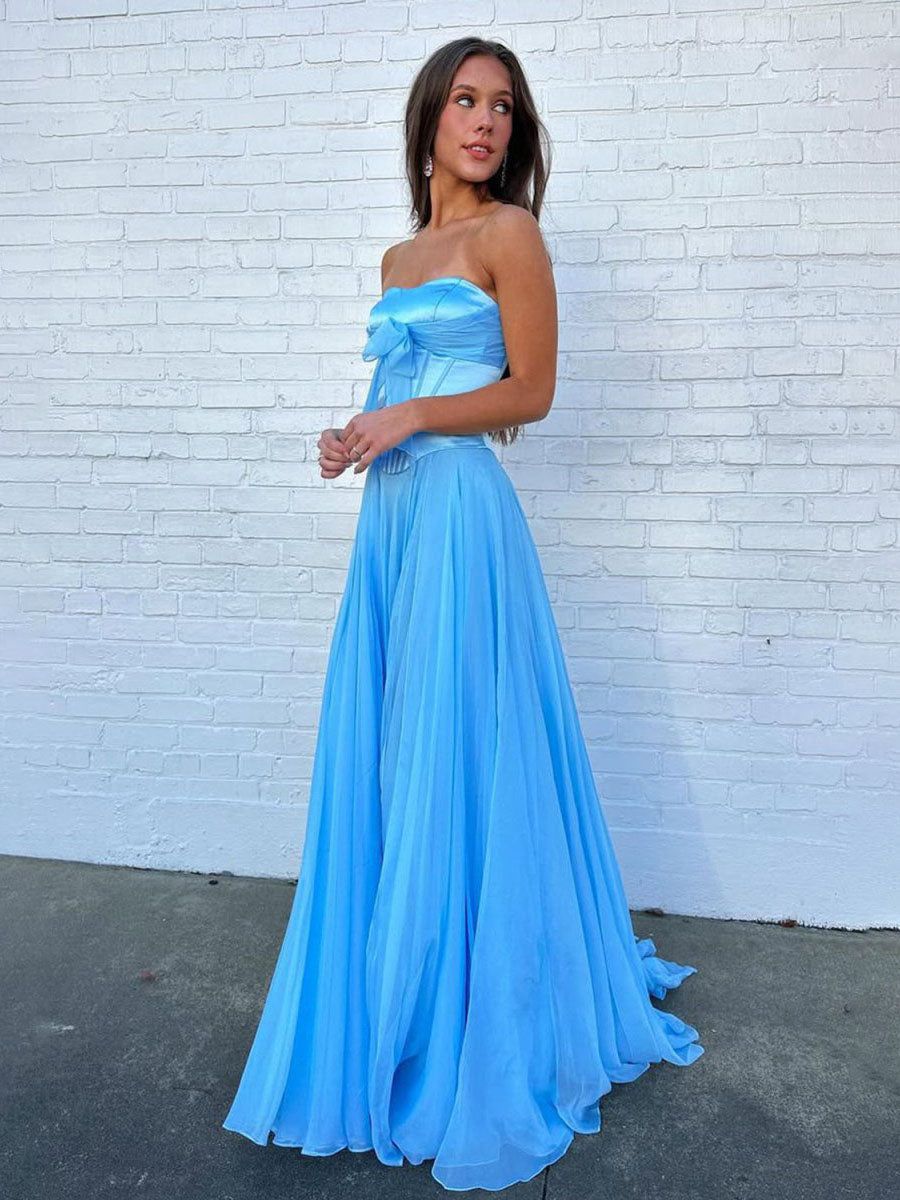 Pink Strapless A-Line Corset Bodice Prom Dress with Bow