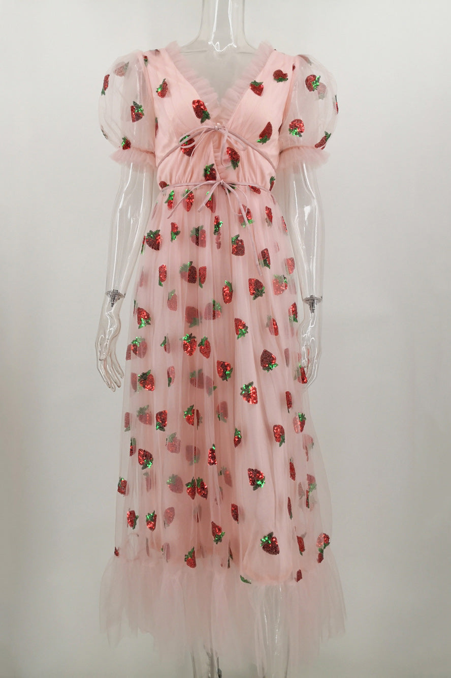 Pink V-Neck Tulle Prom Dress Evening Gown - Fashionpara