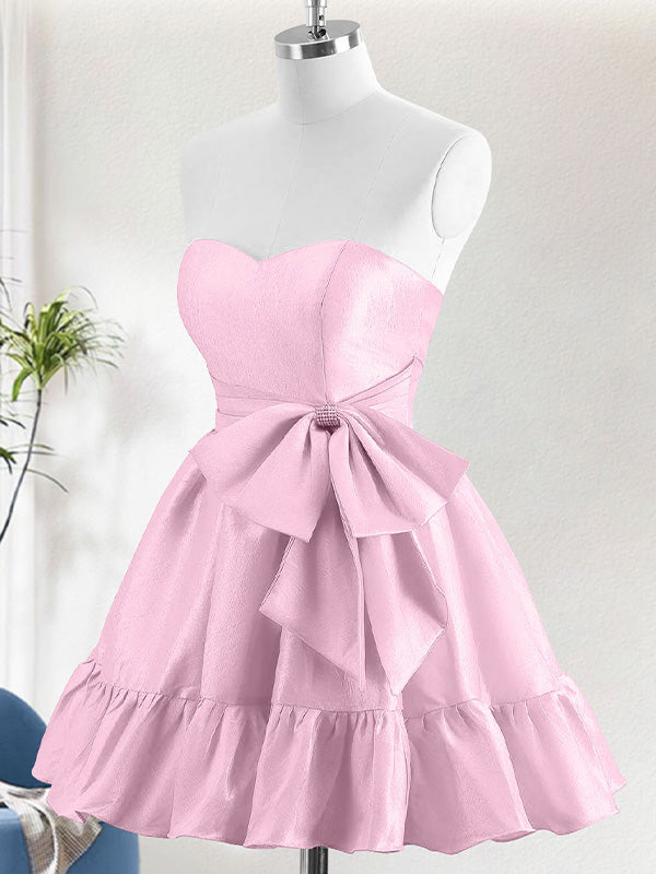 A-Line Strapless Ruffle Short Homecoming Dress with Bow