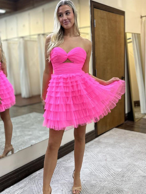 A-Line Sweetheart Lace Up Short Tulle Homecoming Dress