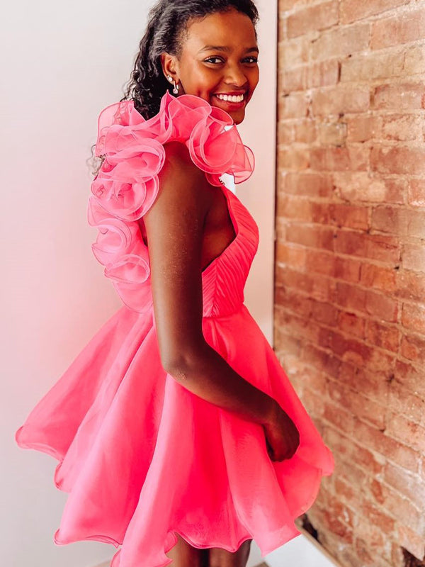 A Line Surplice Ruffles Straps Tulle Homecoming Dress