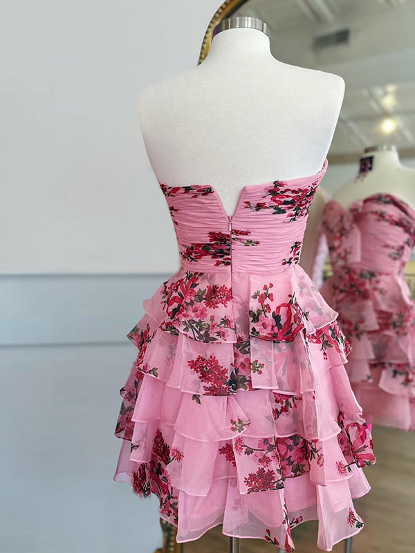 Flower A-Line Sweetheart Tiered Tulle Homecoming Dress
