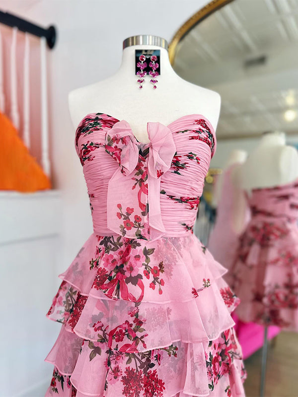 Flower A-Line Sweetheart Tiered Tulle Homecoming Dress