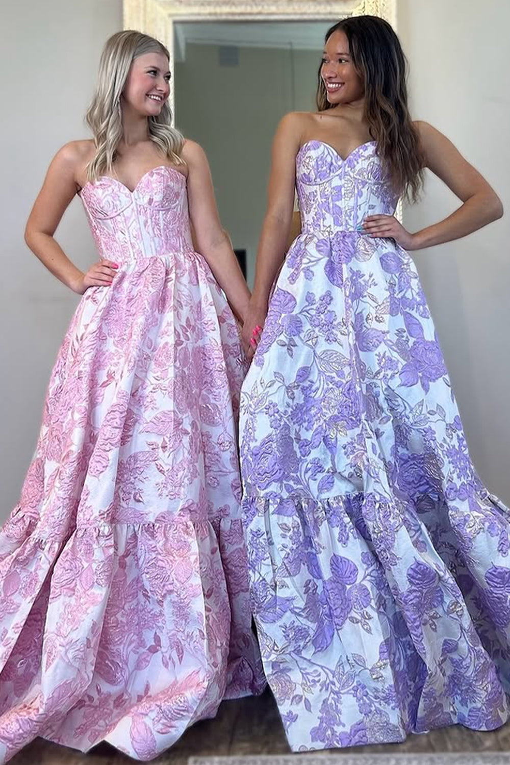 Lovely Light Blue Sweetheart A-Line Zipper Back Long Print Prom Dress