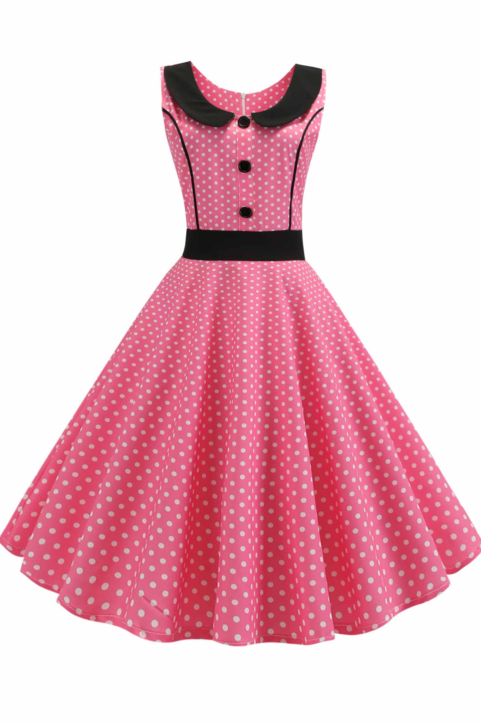 Pink Polka Dot Babydoll Button A-line Dress - Fashionpara