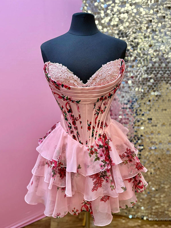 Sweetheart Strapless A-Line Tiered Homecoming Dress