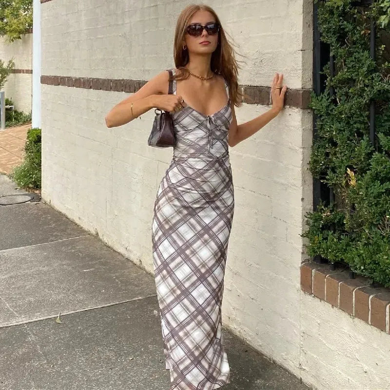 Plaid Slip Midi Dress