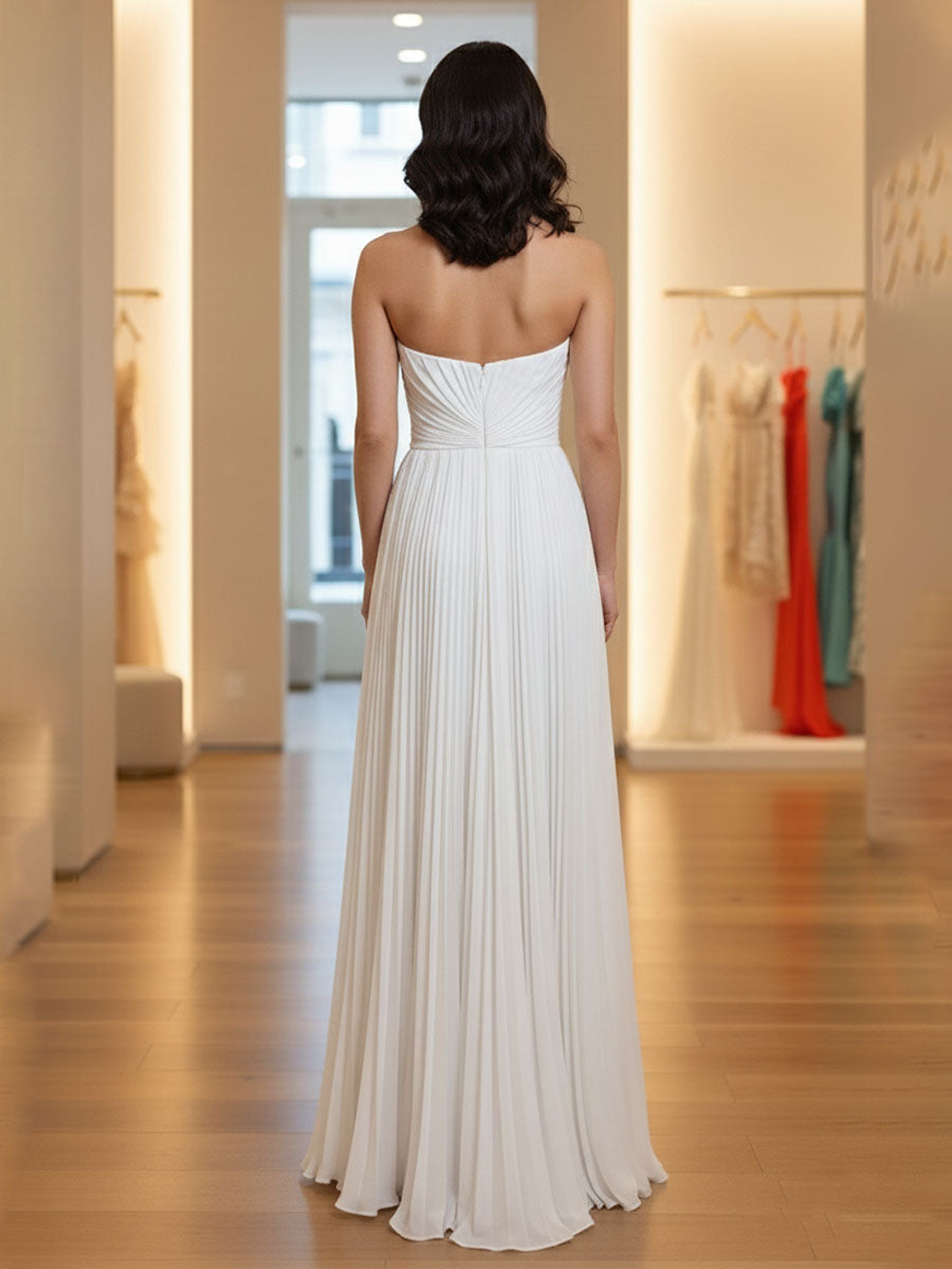 Pleated Classic Strapless Sleeveless A-Line Formal Dress