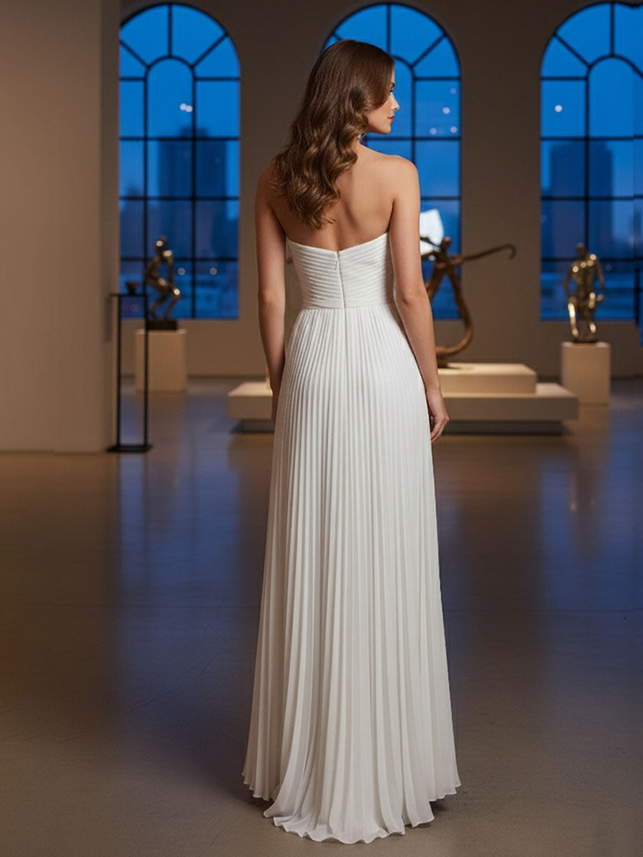 Pleated Classic Strapless Sleeveless Long Formal Dress