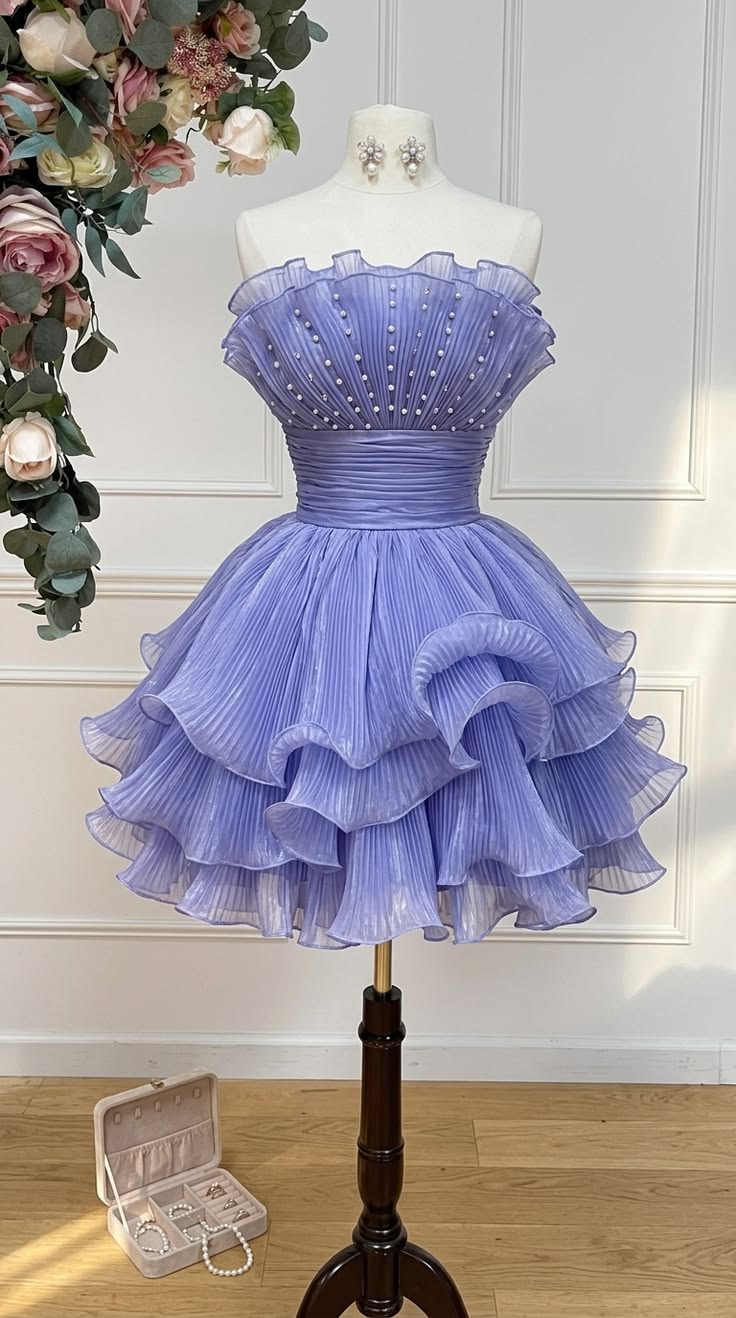 Pleated Lilac A-Line Homecoming Dress Short Birthday Dress