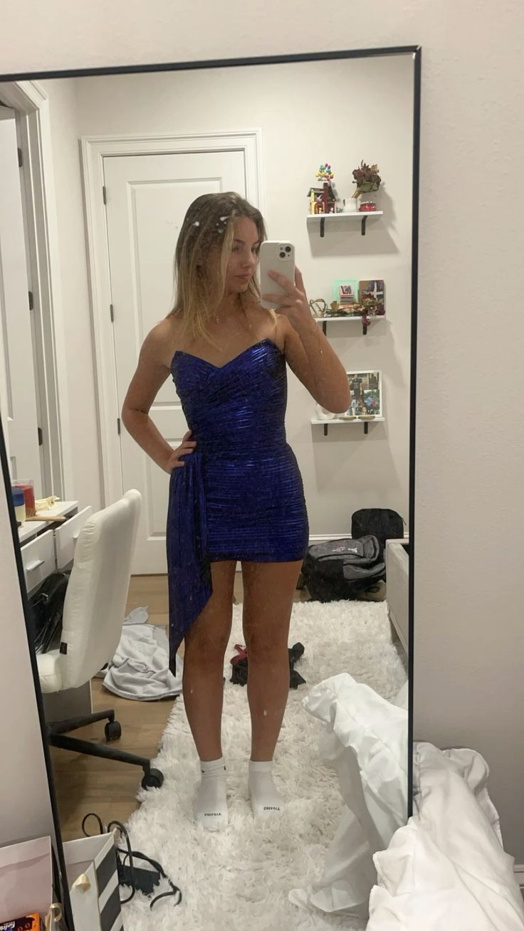 Pleated Royal Blue Sheath Homecoming Dress