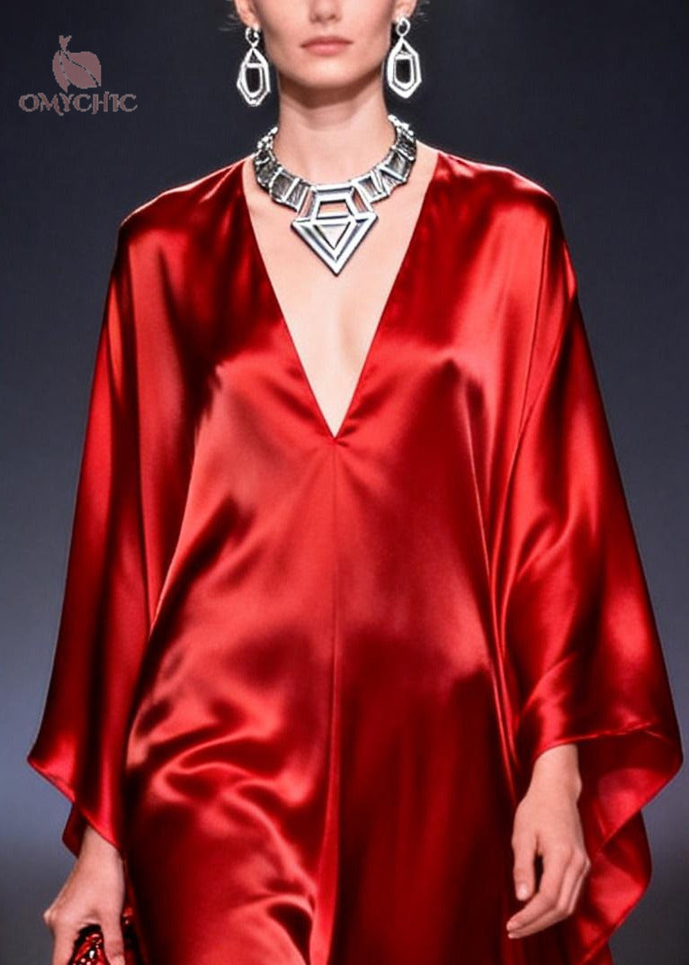 Plus Size Red Oversized Draping Chiffon Robe Dresses Summer