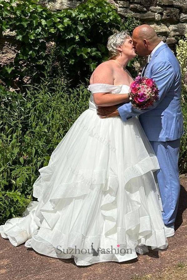 Plus Size Wedding Dresses Off The Shoulder Tulle Bridal Gowns