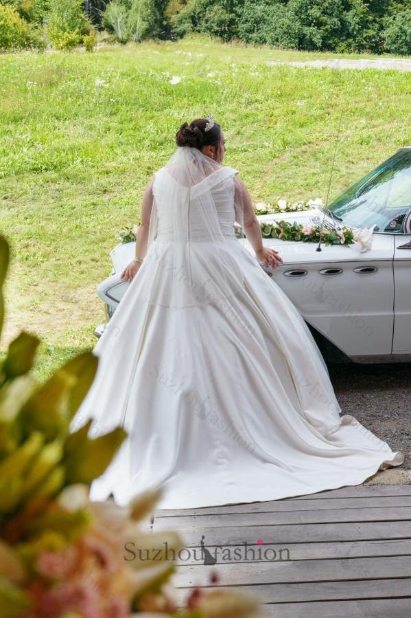 Plus Size Wedding Dresses V Neck A Line Satin Bridal Gowns