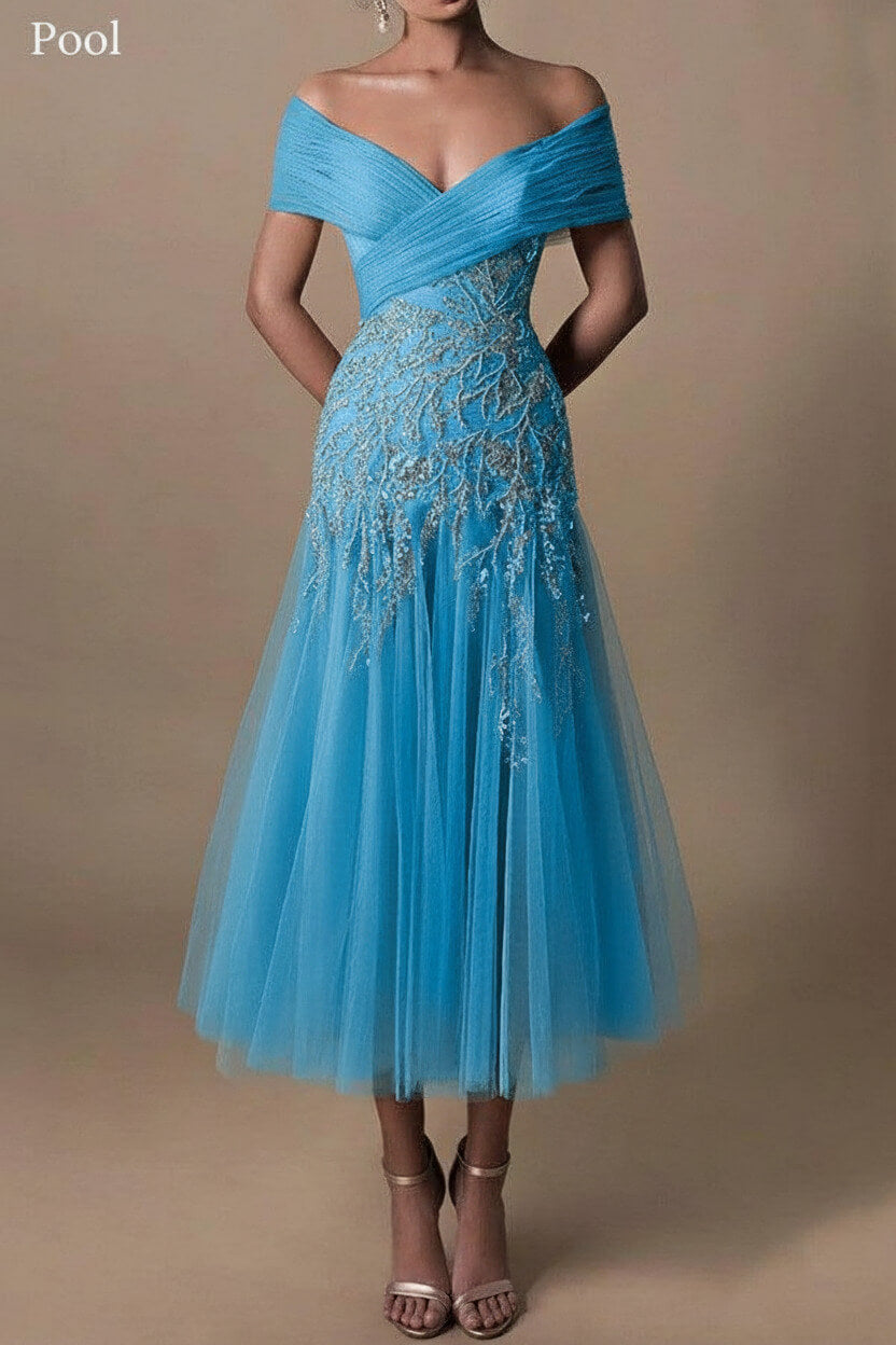 Gorgeous Short Long Off-the-Shoulder Beadings Beach Bridal Dress With Lace