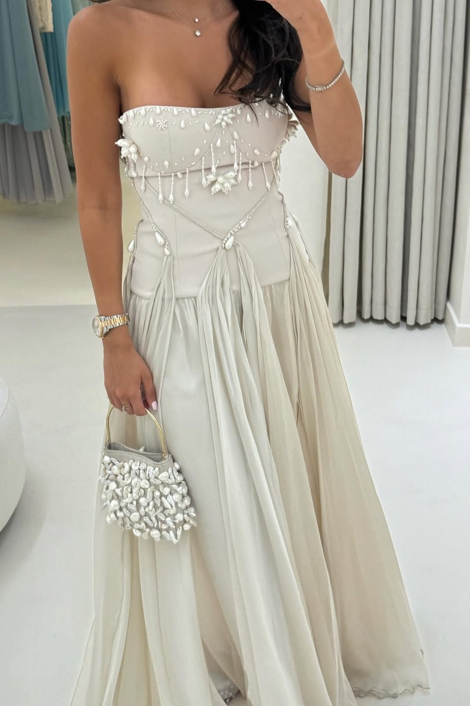 Pretty A Line Sweetheart Light Yellow Long Party Dress with Flowers Ruffles