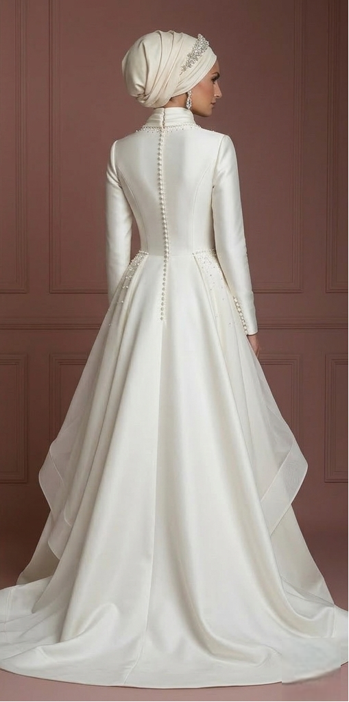 Premium Hijab Wedding Dress Elegant Bridal Couture Muslim