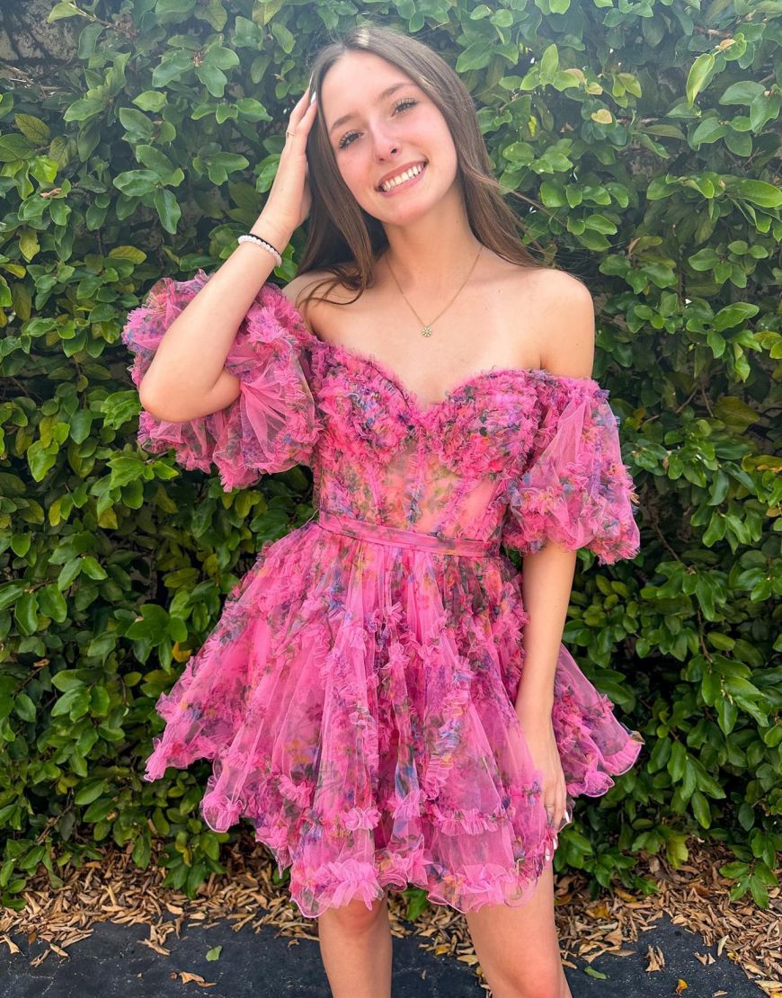 Sweet Off The Shoulder A-Line Short Tulle Homecoming Party Dress