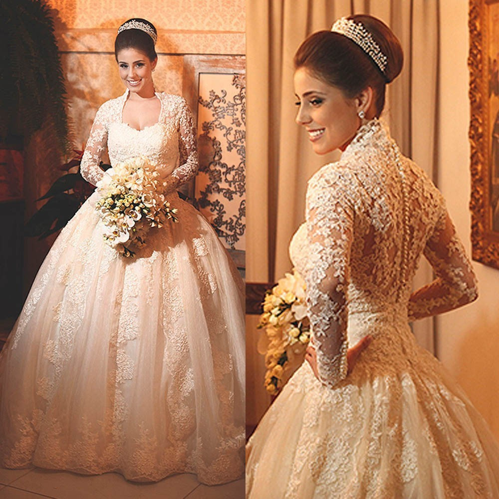 Princee Ball Gown Wedding Dress  Long Sleeve Lace Bridal Gowns