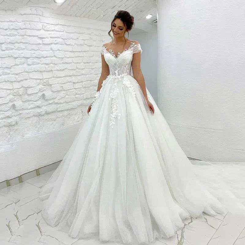Princess Wedding Dresses Off Shoulder 3D Lace Applique Ladies Sleeveless Boho Bridal Gowns Vestido De Novia Custom 2023 (ZD13467)