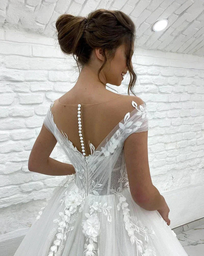 Princess Wedding Dresses Off Shoulder 3D Lace Applique Ladies Sleeveless Boho Bridal Gowns Vestido De Novia Custom 2023 (ZD13467)