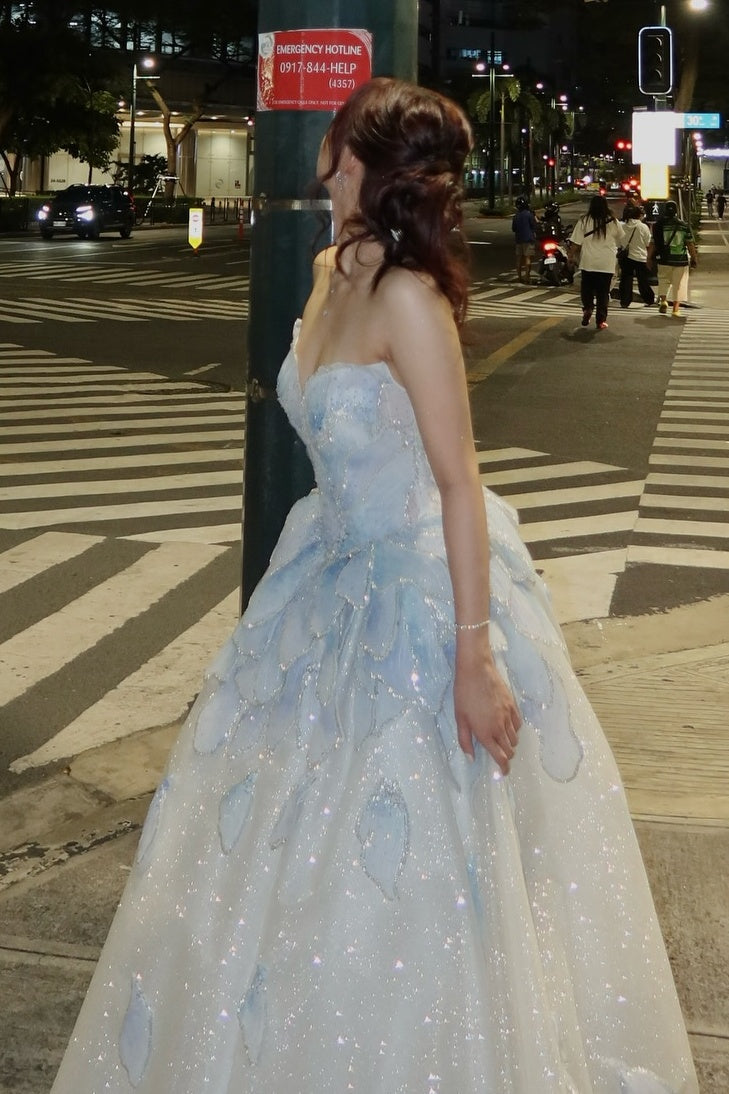 Luxurious A Line Sweetheart Light Blue Long Prom Dress with Beading