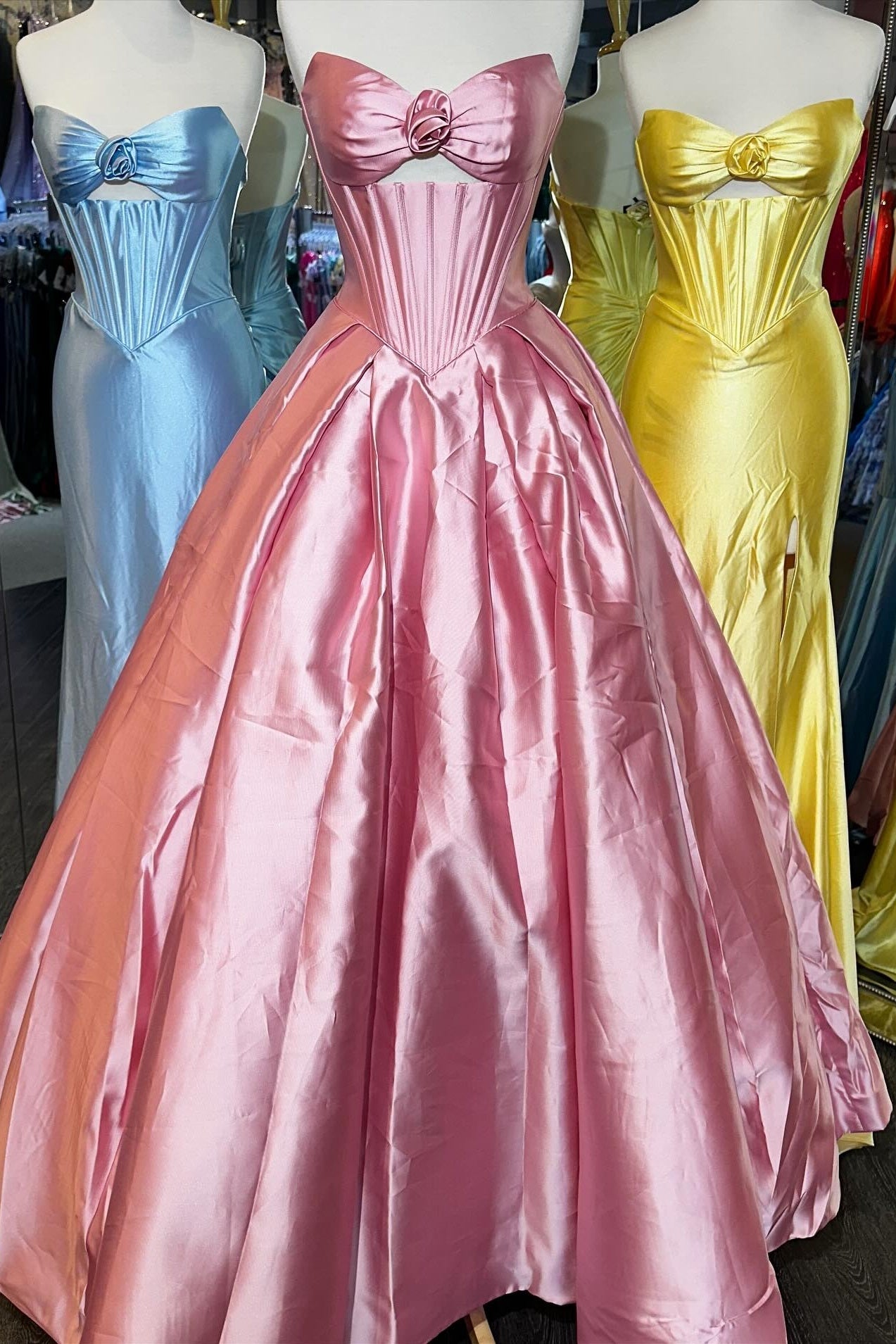 Elegant A Line Sweetheart Pink Corset Prom Dress with 3D Flowers