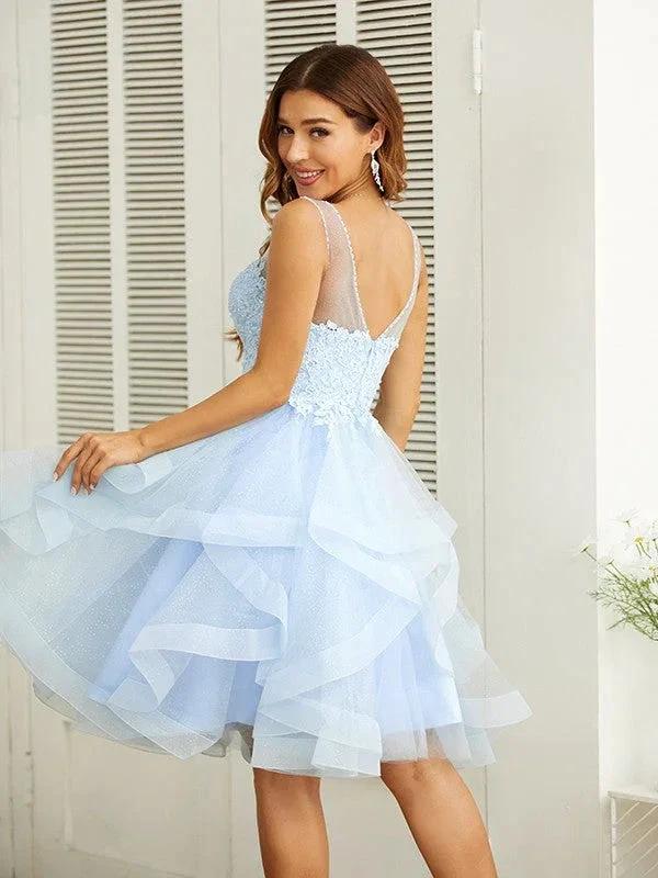 Applique V-neck Knee-Length Dresses (ZD11669)