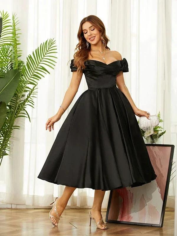 Homecoming Dresses Off the Shoulder Tea-Length Dresses SYH61 by vivymakudress